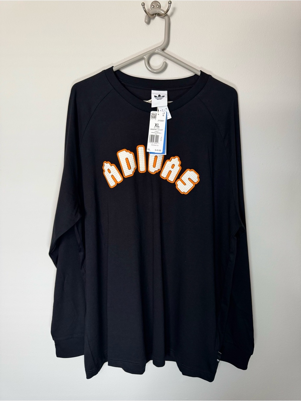 adidas Black Long Sleeve Top with Orange Trim Lettering